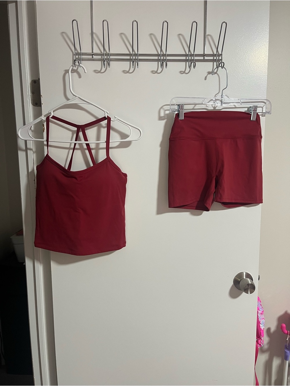 Amazon Women's Wine Red Strappy Tank Top and High-Rise Bike Shorts Set